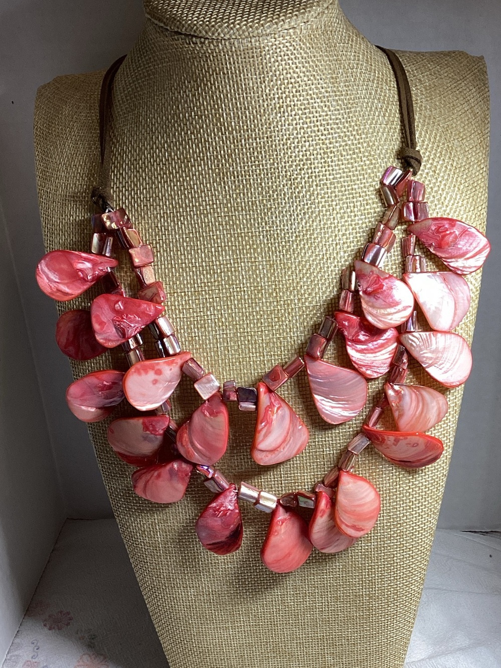 Sonoma Coral Pink Shell Layered Teardrop Necklace